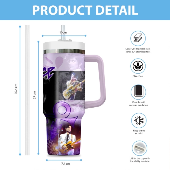 Prince Music Custom Quencher 30oz or 40oz Stainless Steel Tumbler HG With Handle