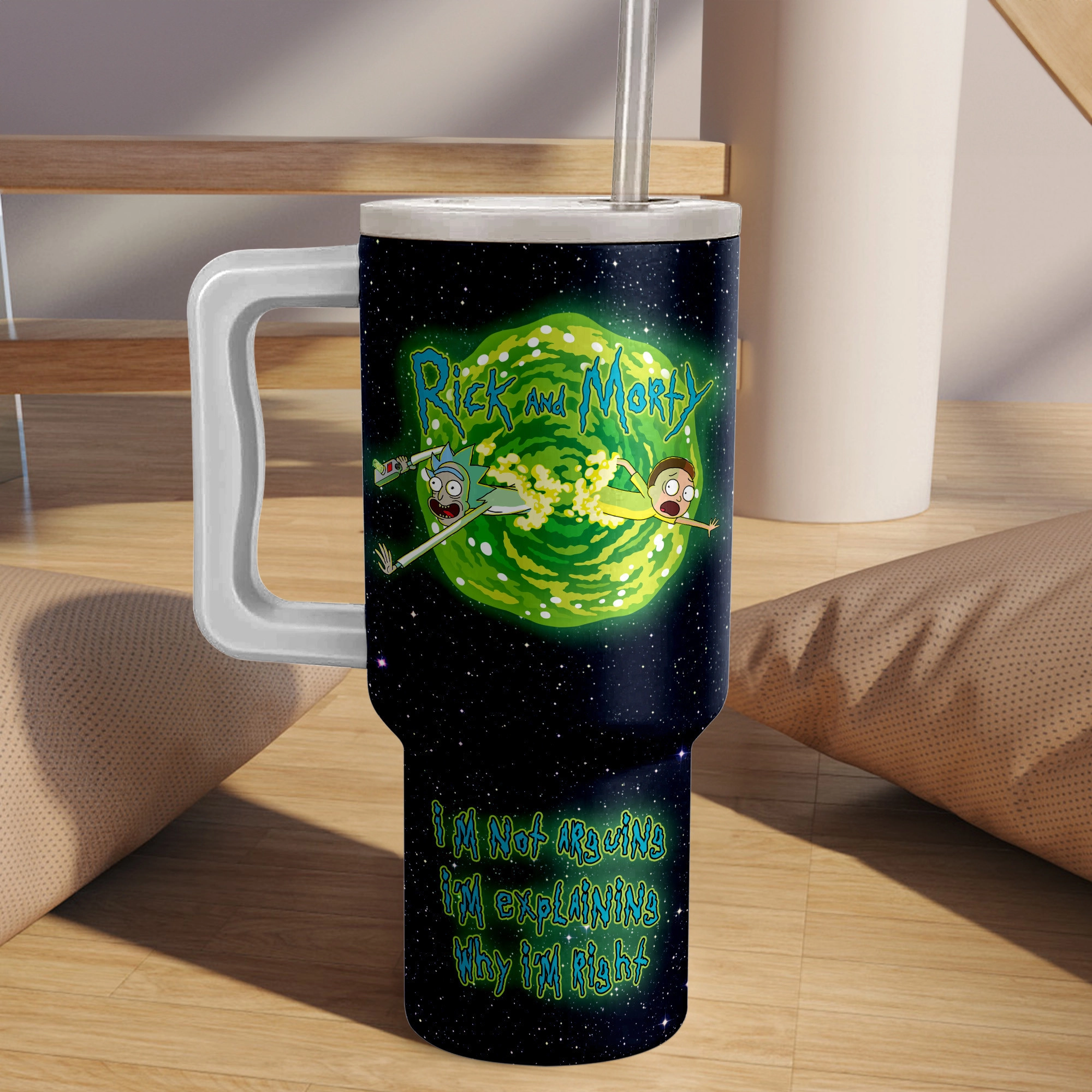 Rick and Morty TV Series Custom Quencher 30oz or 40oz Stainless Steel Tumbler HG With Handle