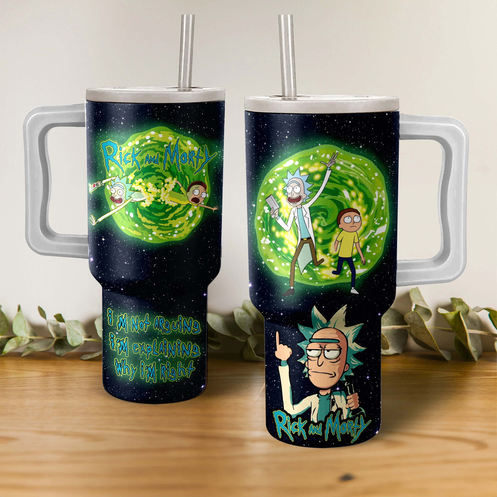 Rick and Morty TV Series Custom Quencher 30oz or 40oz Stainless Steel Tumbler HG With Handle