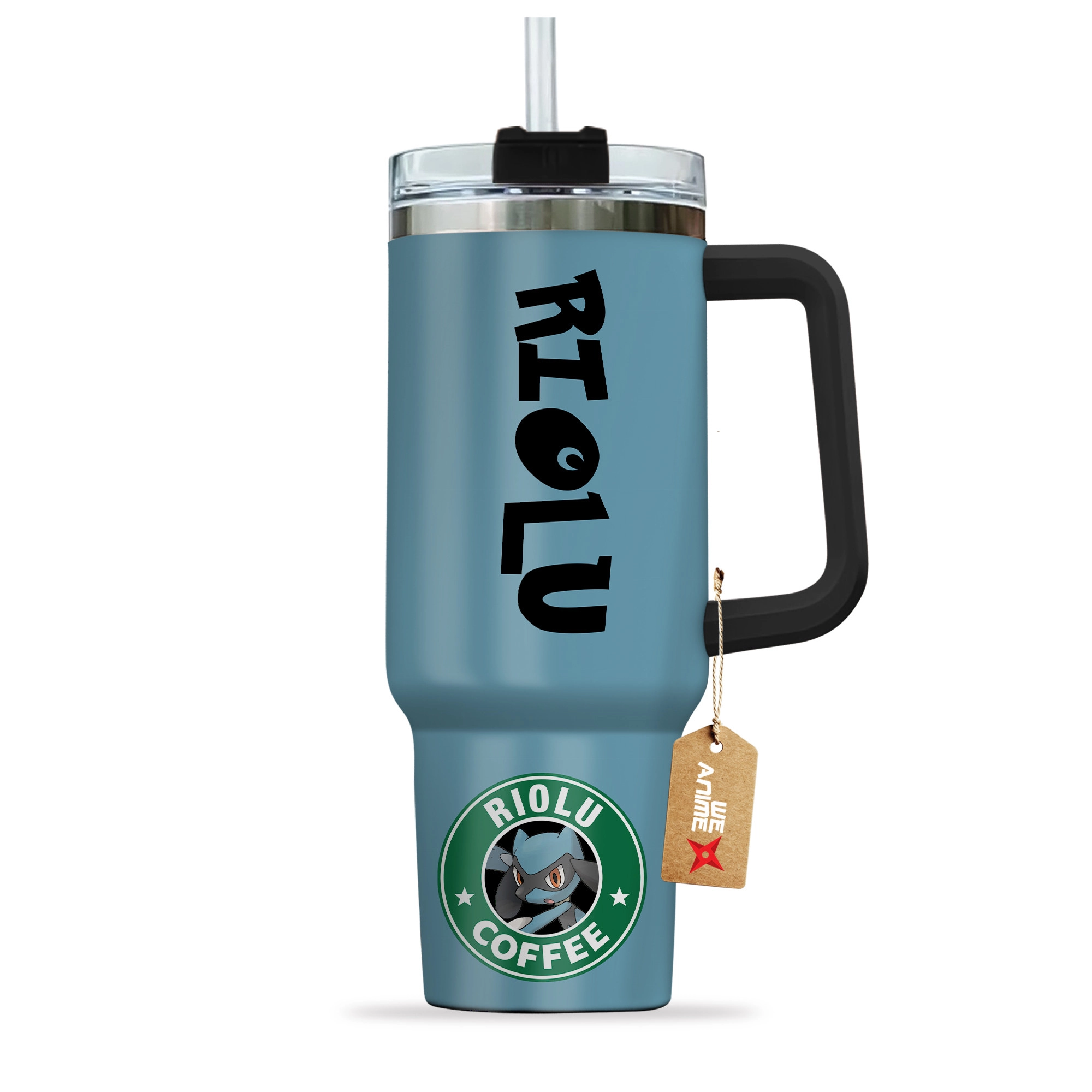Riolu Coffee Pokemon Anime Custom 30oz or 40oz Quencher Stainless Steel Tumbler With Handle, Best Gift Idea NVA