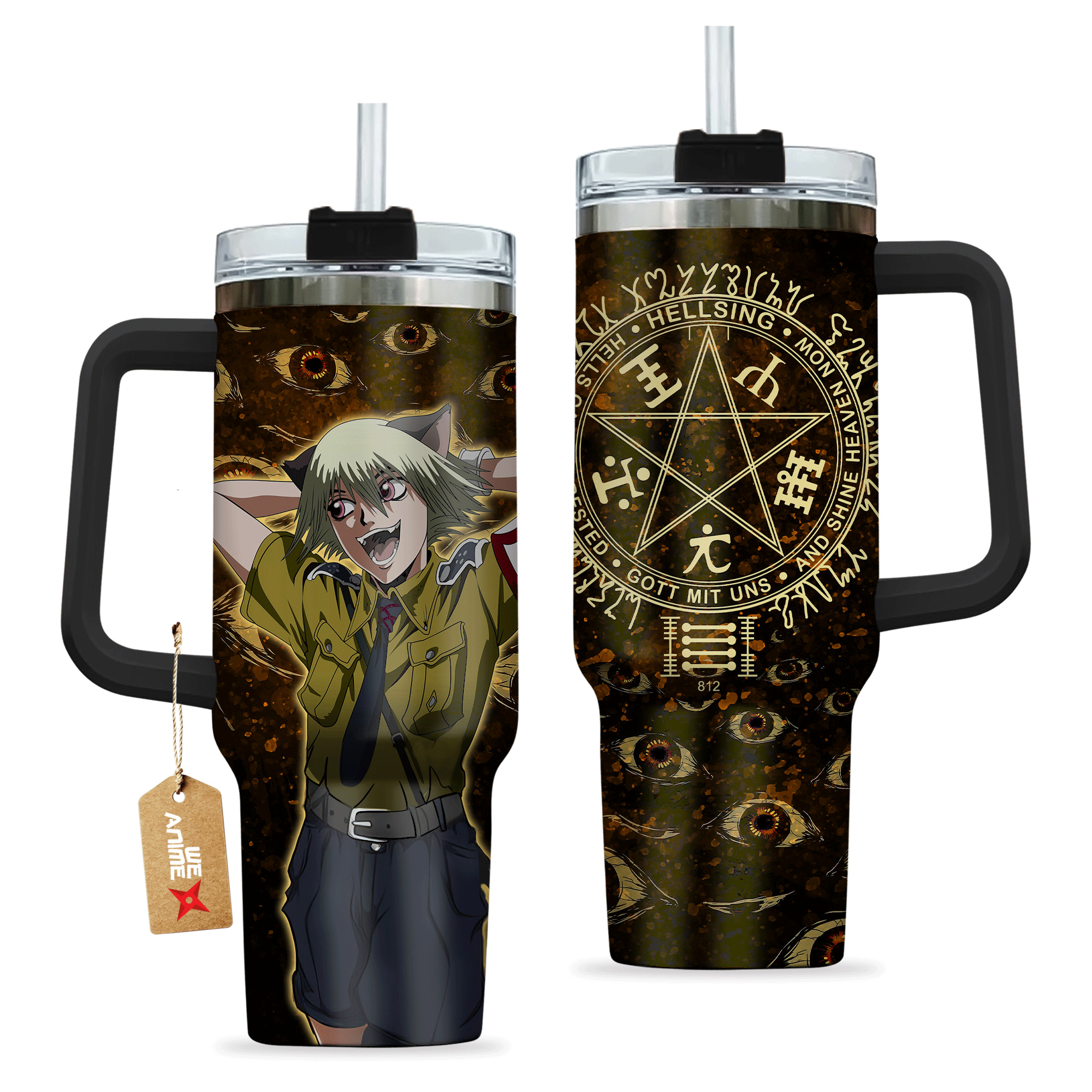 Schrodinger Hellsing Anime Custom 30oz or 40oz Quencher Stainless Steel Tumbler With Handle, Best Gift Idea NVA
