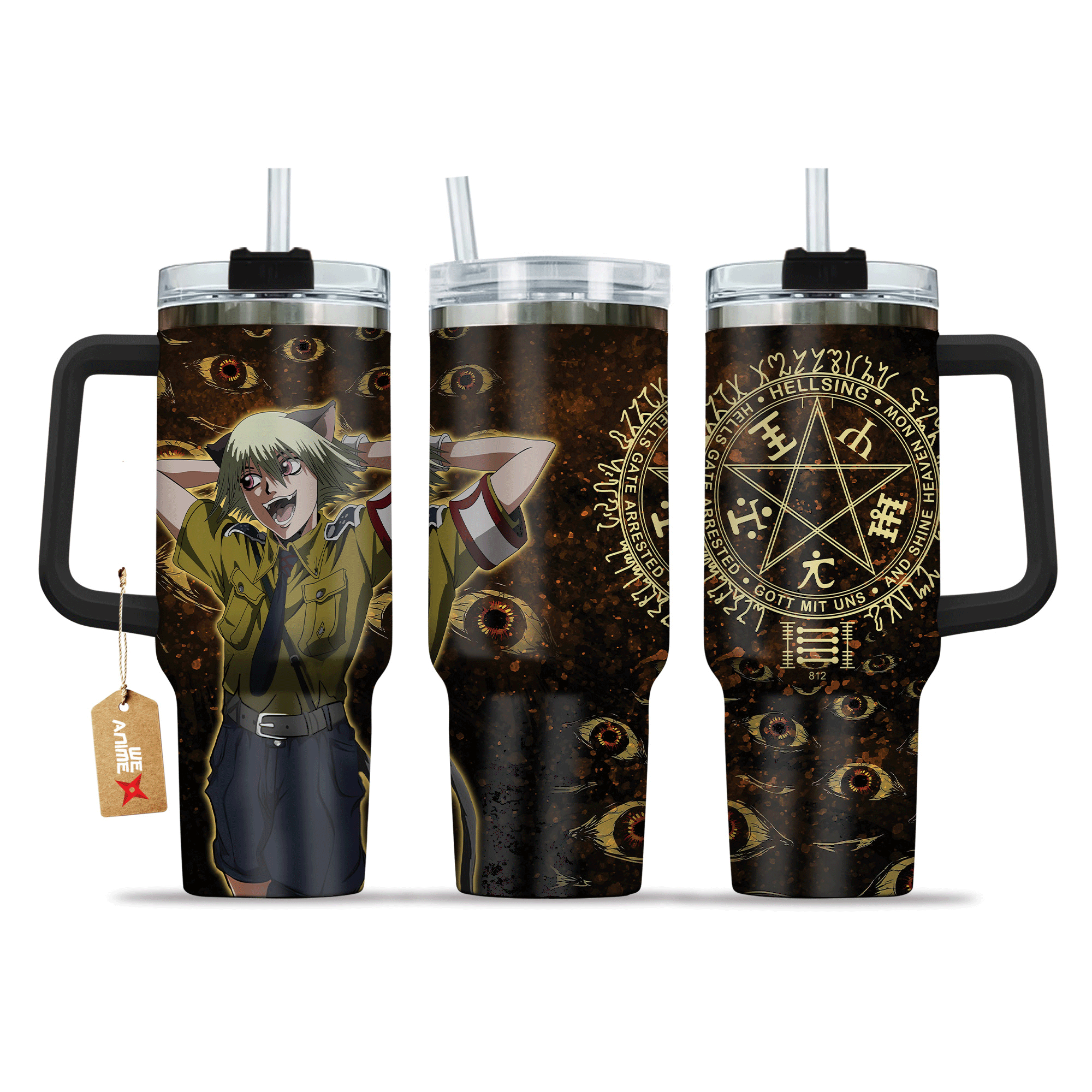 Schrodinger Hellsing Anime Custom 30oz or 40oz Quencher Stainless Steel Tumbler With Handle, Best Gift Idea NVA