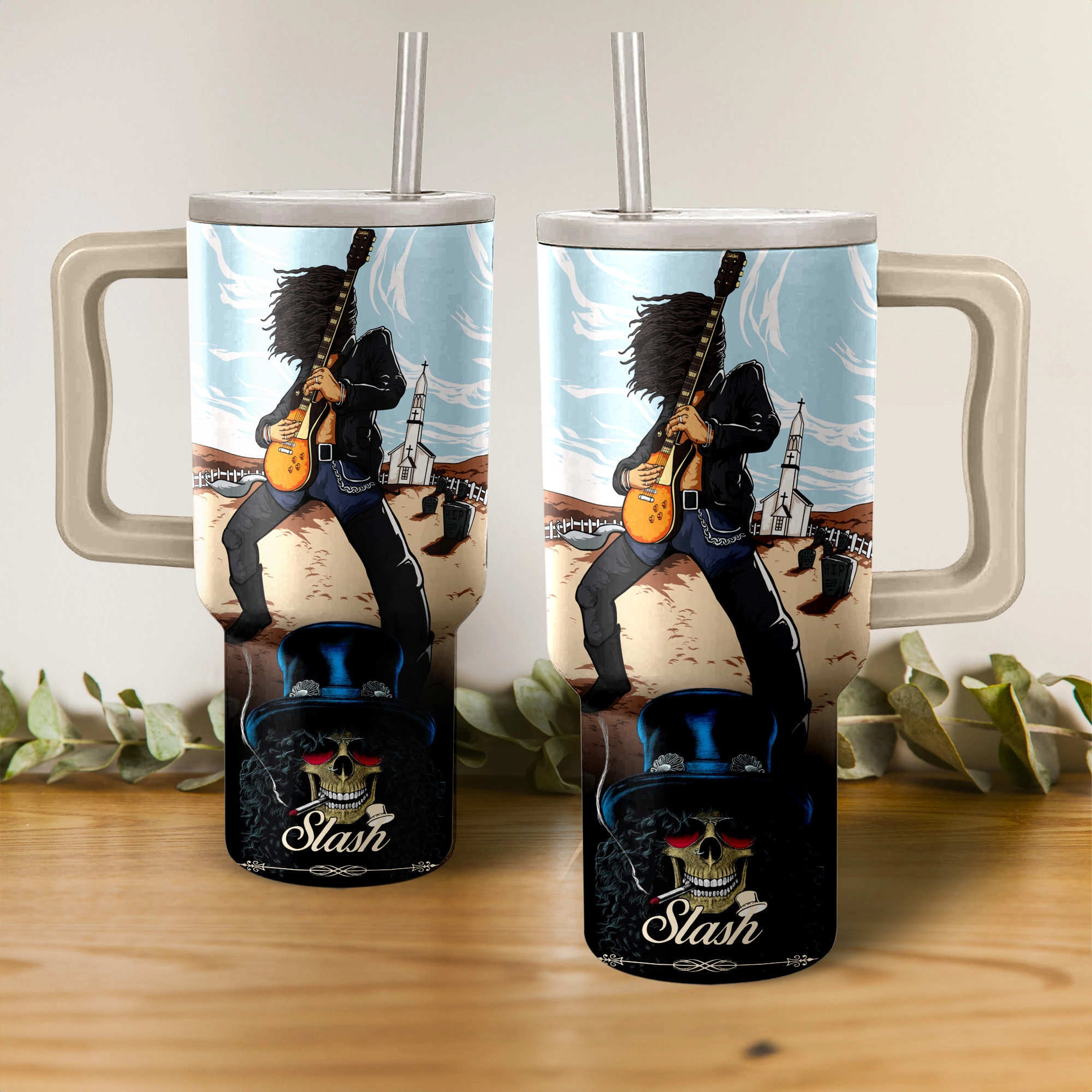 Slash Guns N’ Roses Music Custom Stanley Quencher 40oz Stainless Steel Tumbler HG With Handle