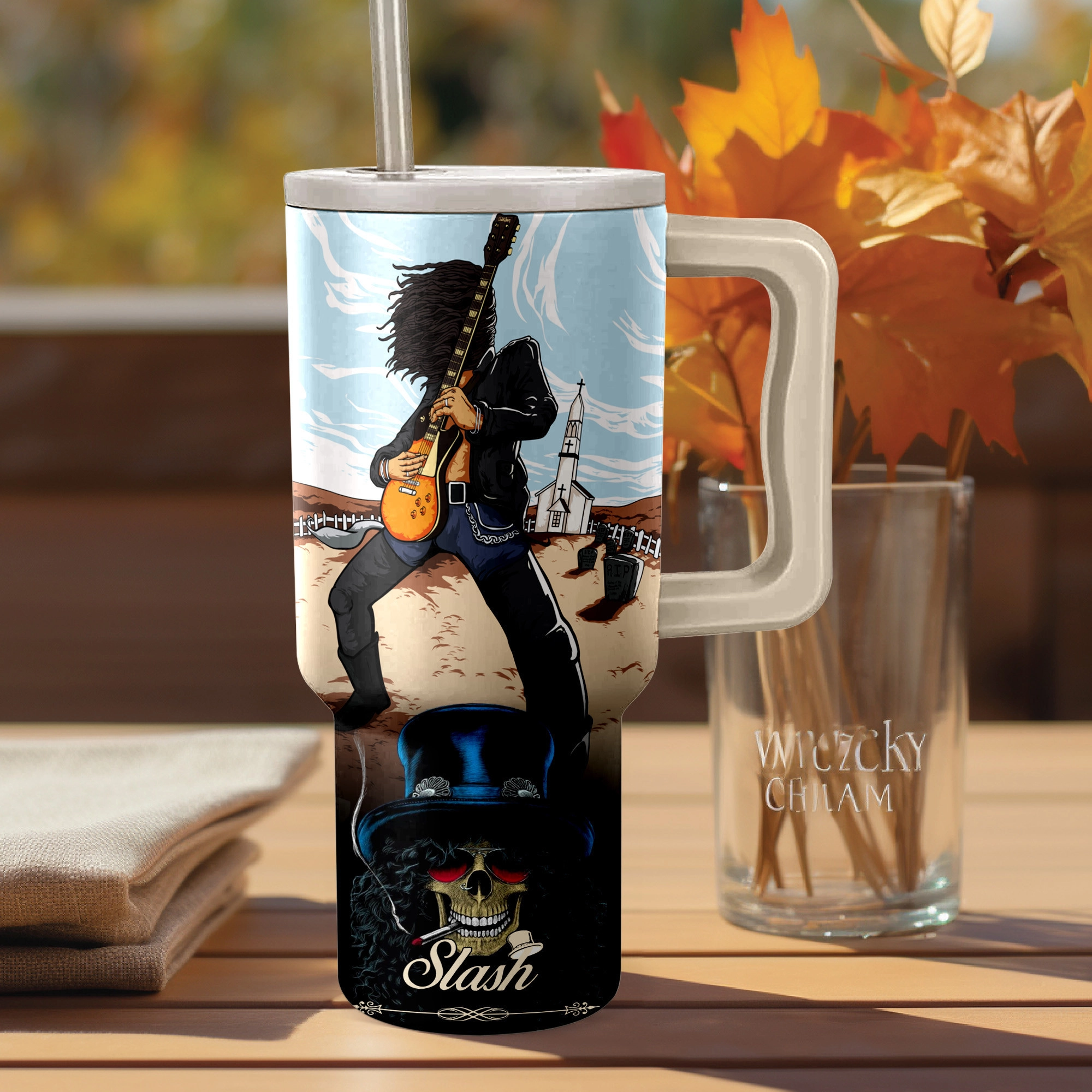 Slash Guns N’ Roses Music Custom Stanley Quencher 40oz Stainless Steel Tumbler HG With Handle