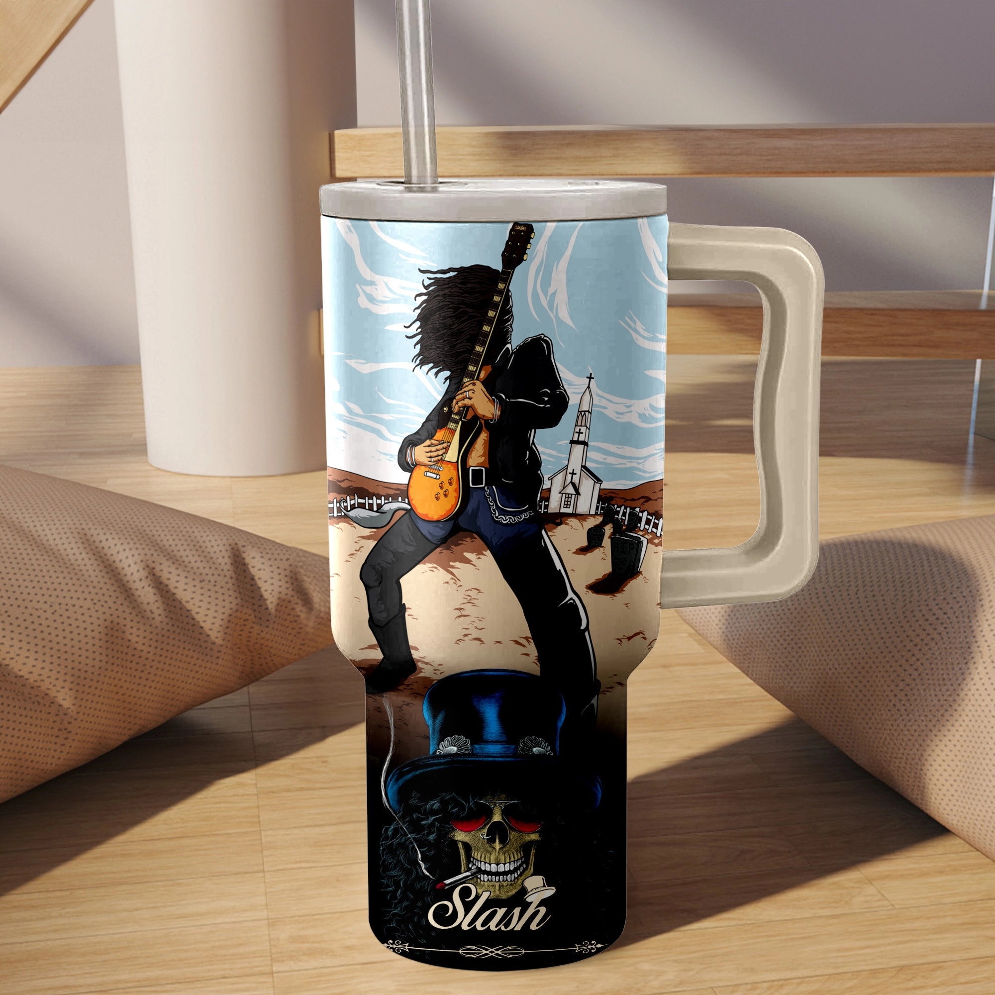 Slash Guns N’ Roses Music Custom Stanley Quencher 40oz Stainless Steel Tumbler HG With Handle