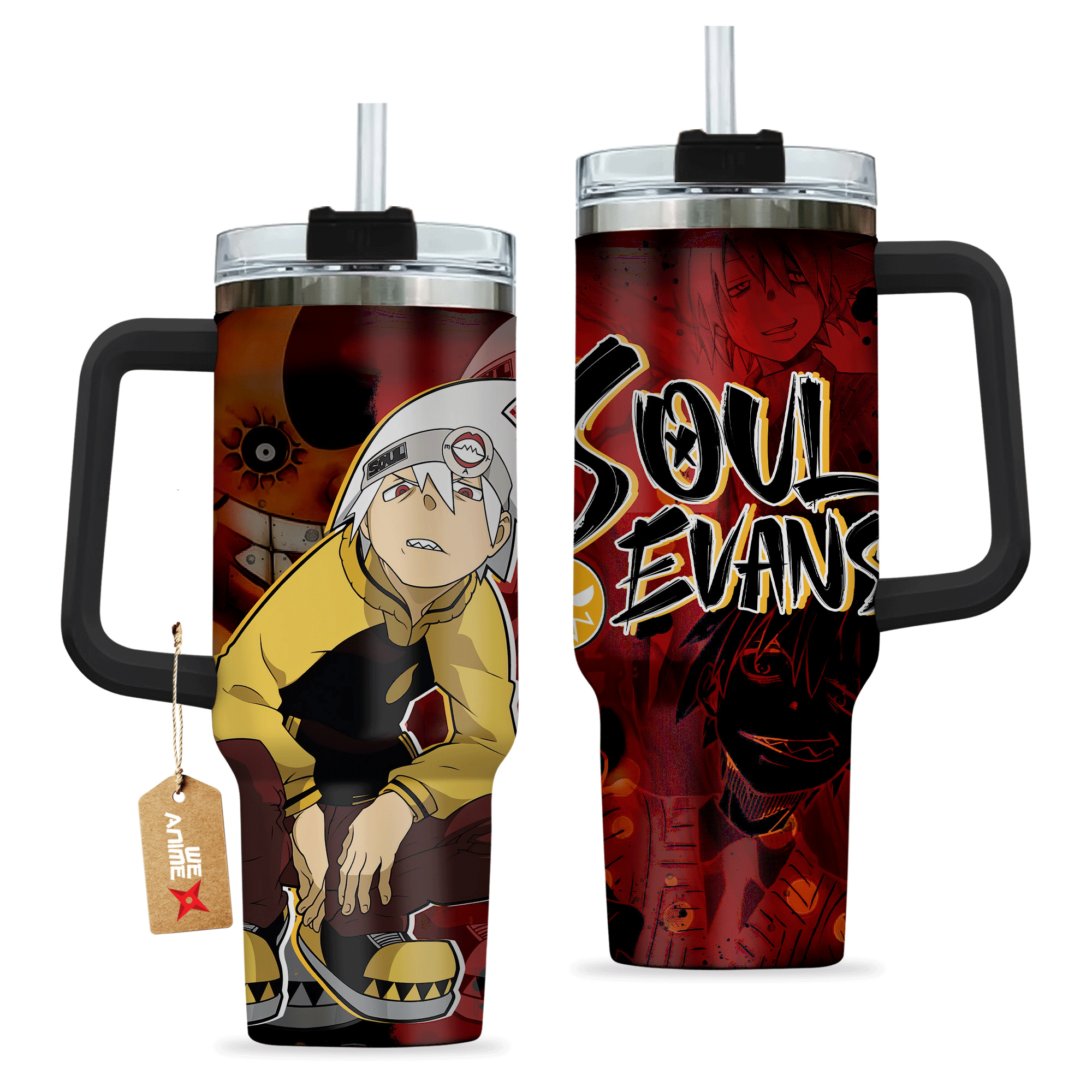 Soul Evans Soul Eater Anime Custom 30oz or 40oz Quencher Stainless Steel Tumbler With Handle, Best Gift Idea NVA