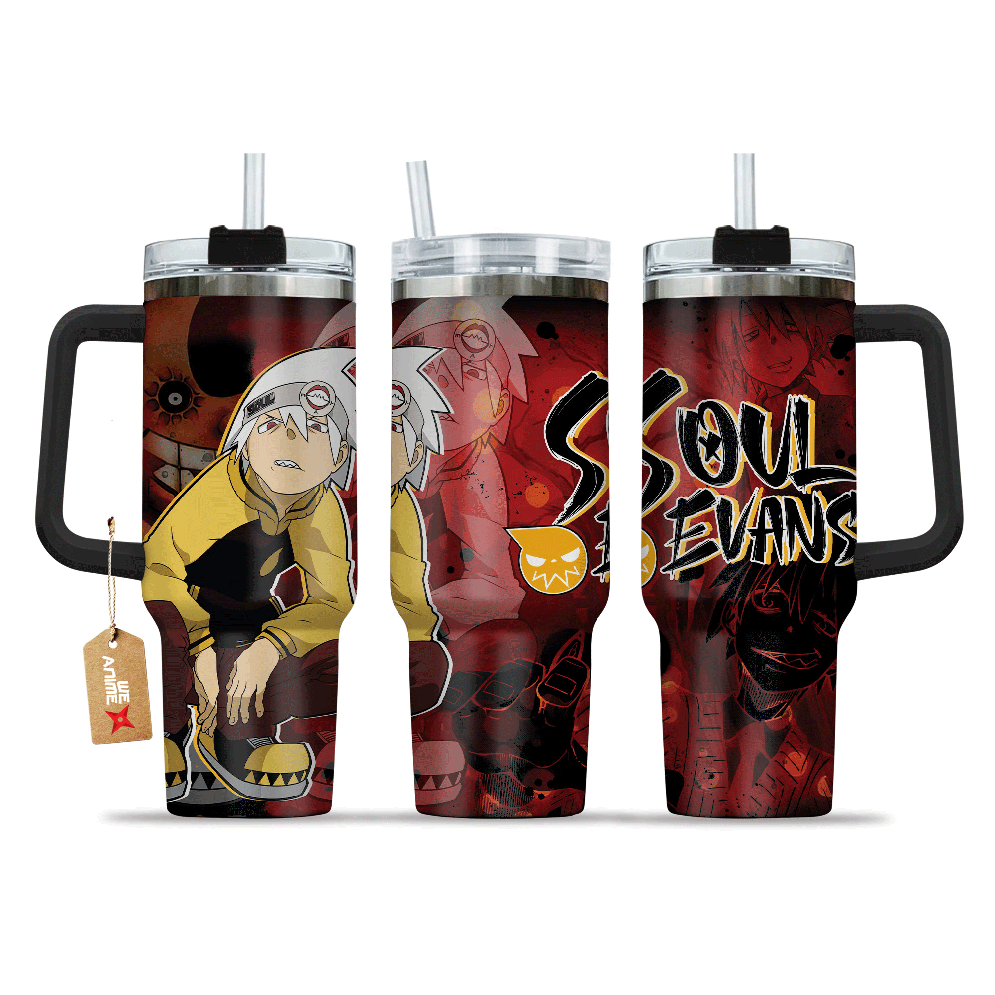 Soul Evans Soul Eater Anime Custom 30oz or 40oz Quencher Stainless Steel Tumbler With Handle, Best Gift Idea NVA