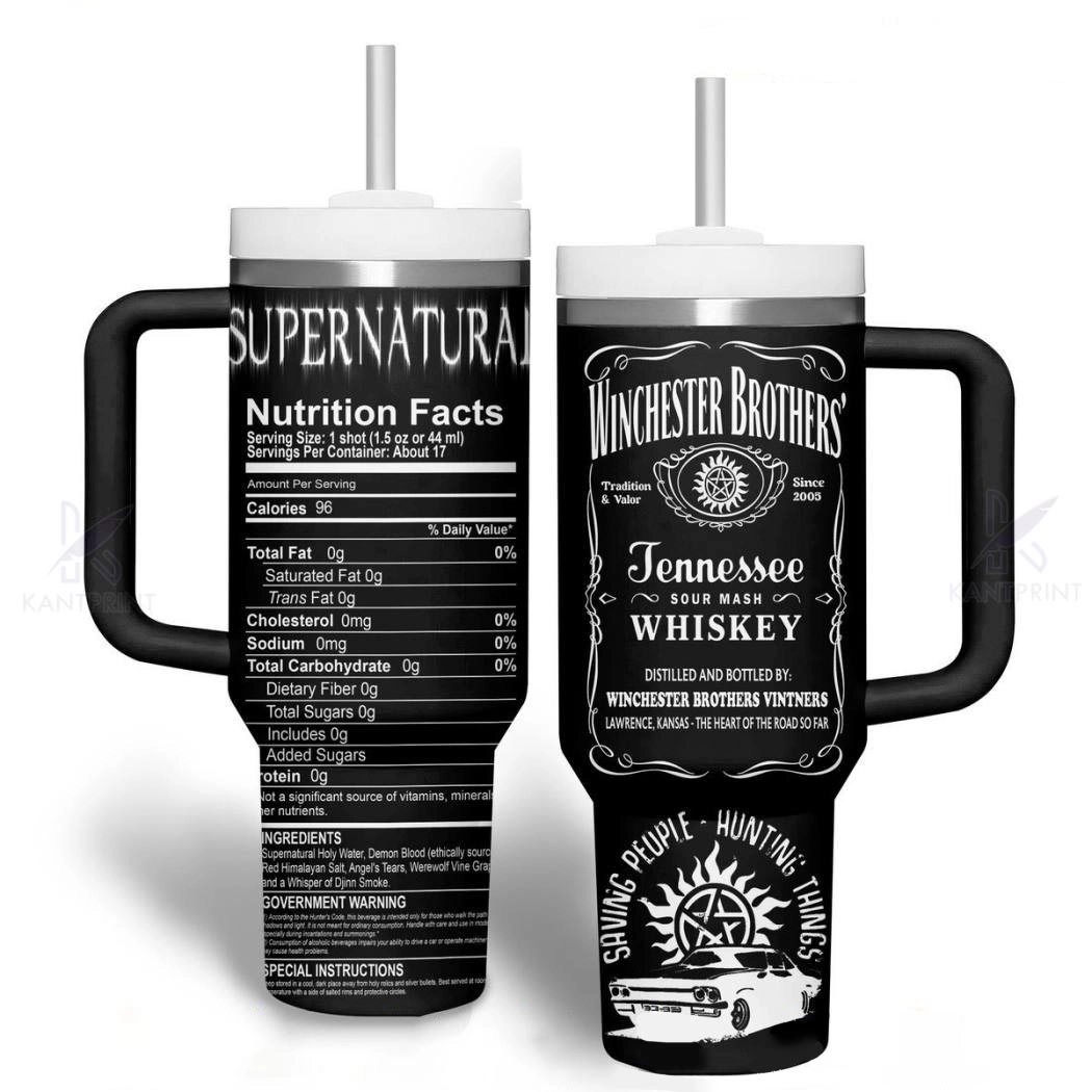 Supernatural Winchester Brothers Tennessee Whiskey TV Series Quencher 30oz or 40oz Stainless Steel Tumbler With Handle, Best Gifts NVA