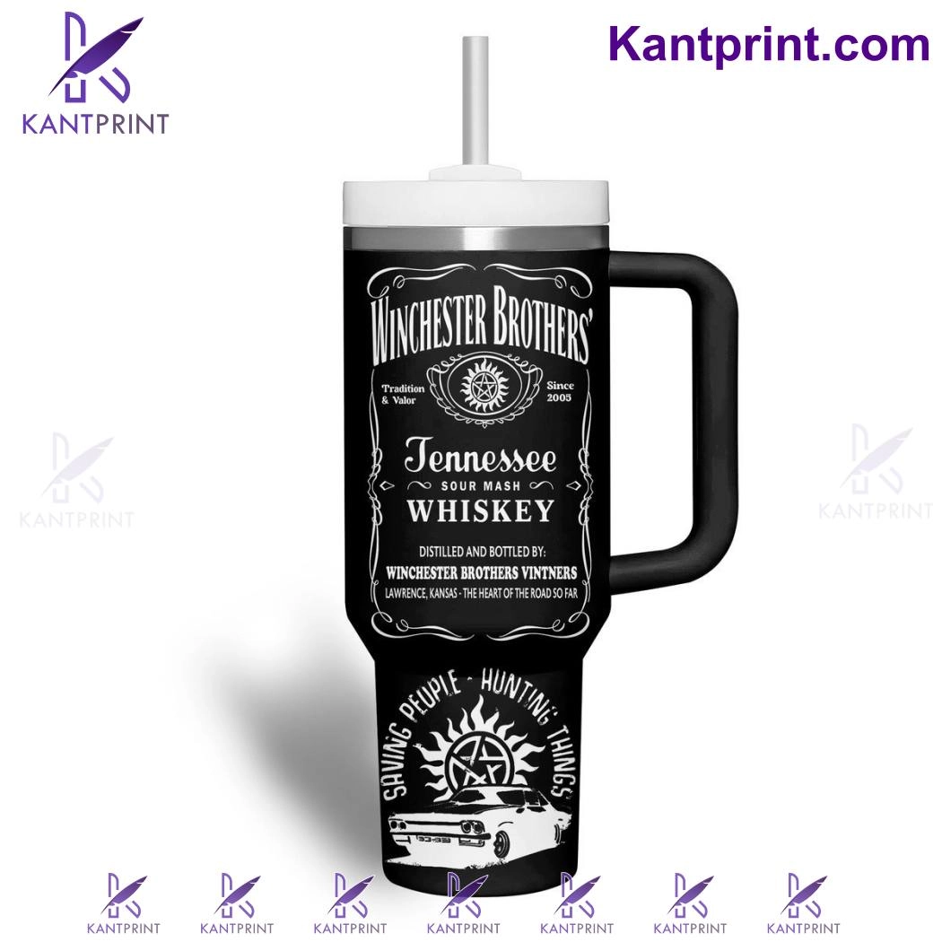 Supernatural Winchester Brothers Tennessee Whiskey TV Series Quencher 30oz or 40oz Stainless Steel Tumbler With Handle, Best Gifts NVA