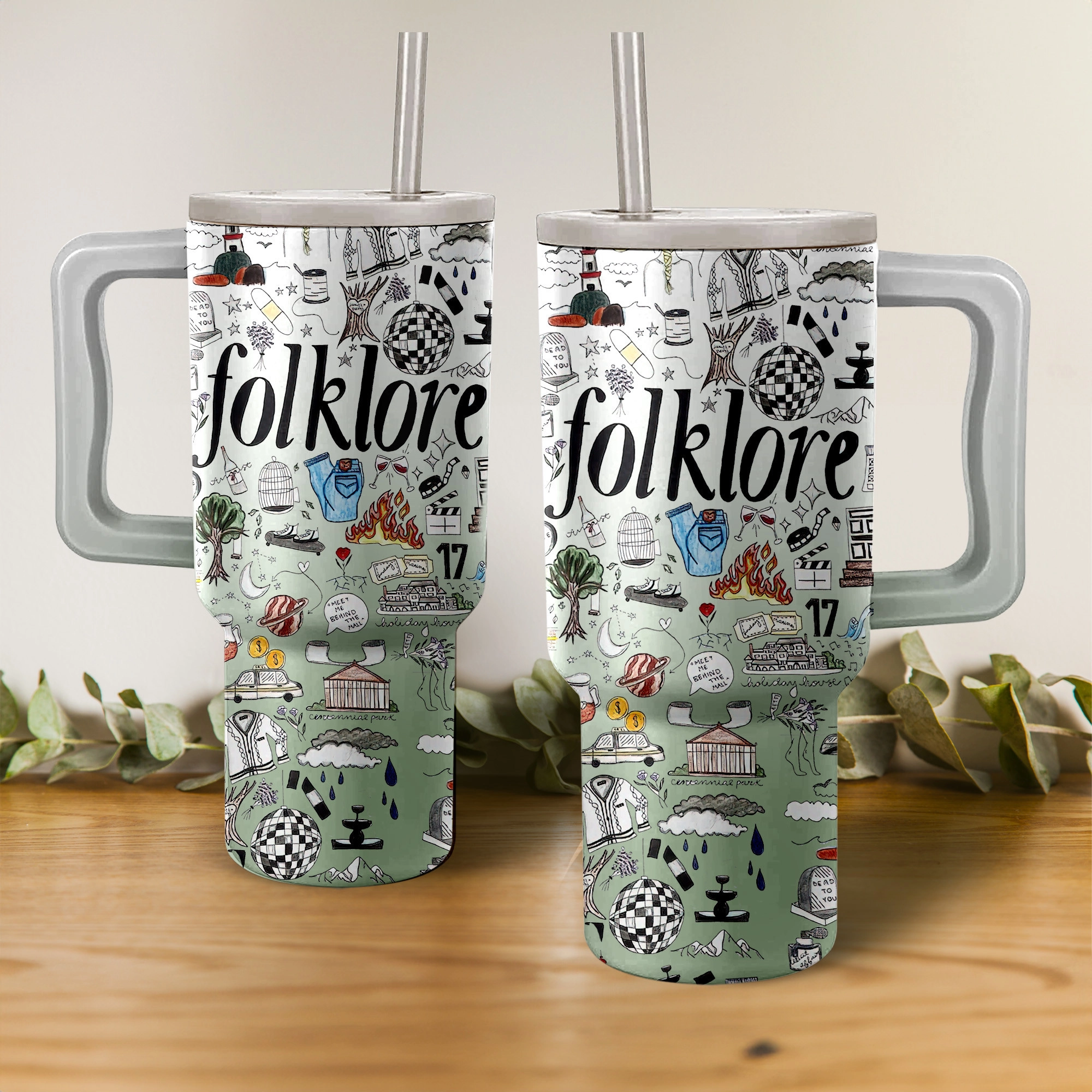 Taylor Swift Folklore Album Music Custom Stanley Quencher 40oz Stainless Steel Tumbler HG With Handle