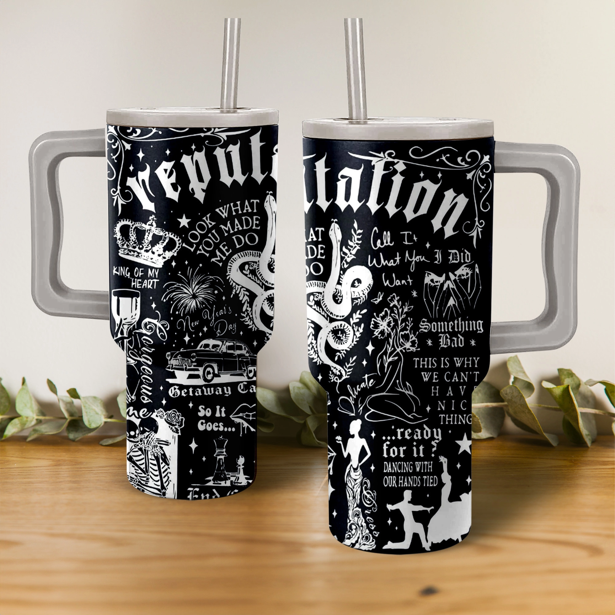 Taylor Swift Reputation Album Music Custom Stanley Quencher 40oz Stainless Steel Tumbler HG With Handle