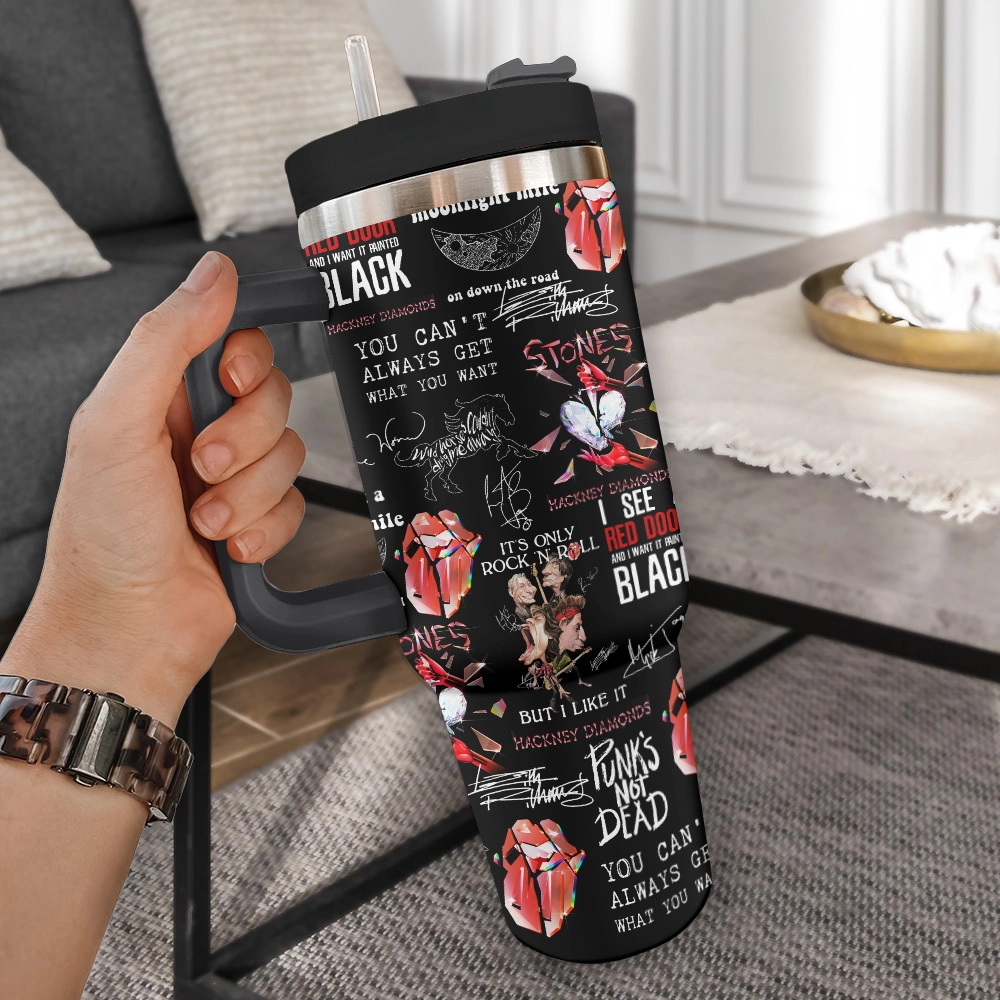 The Rolling Stones Music Custom Quencher 30oz or 40oz Stainless Steel Tumbler HG With Handle
