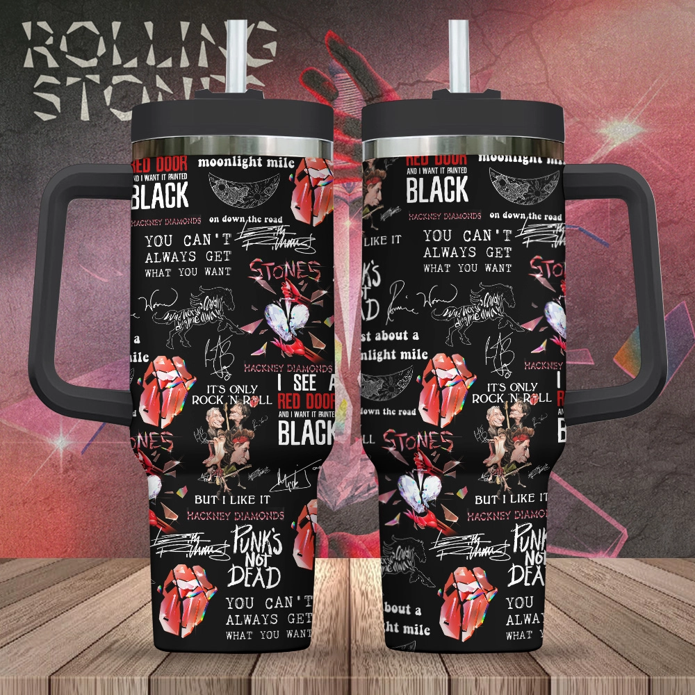 The Rolling Stones Music Custom Quencher 30oz or 40oz Stainless Steel Tumbler HG With Handle