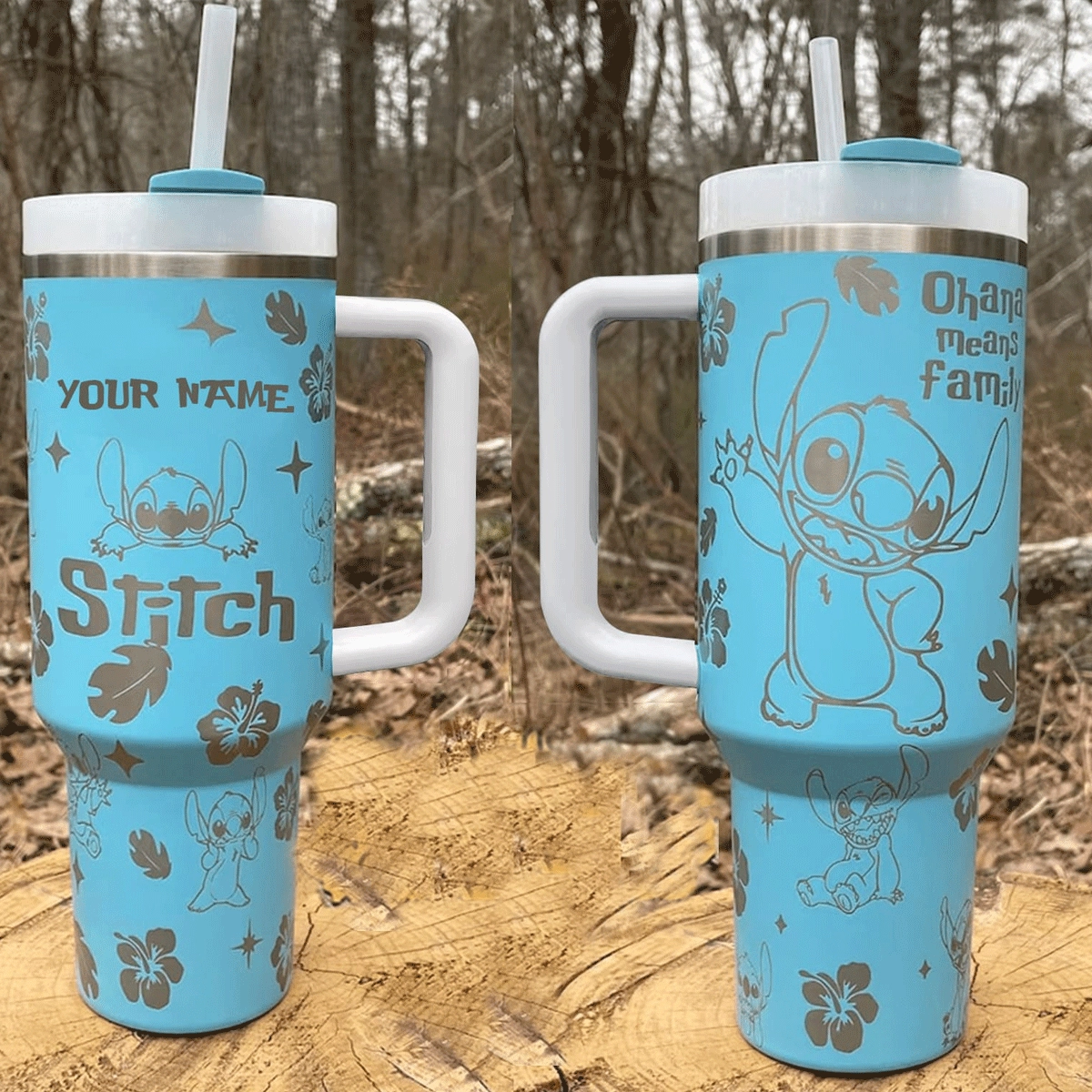 Stitch Cartoon BLue Custom Quencher 40oz Stainless Steel Tumbler With Handle HG