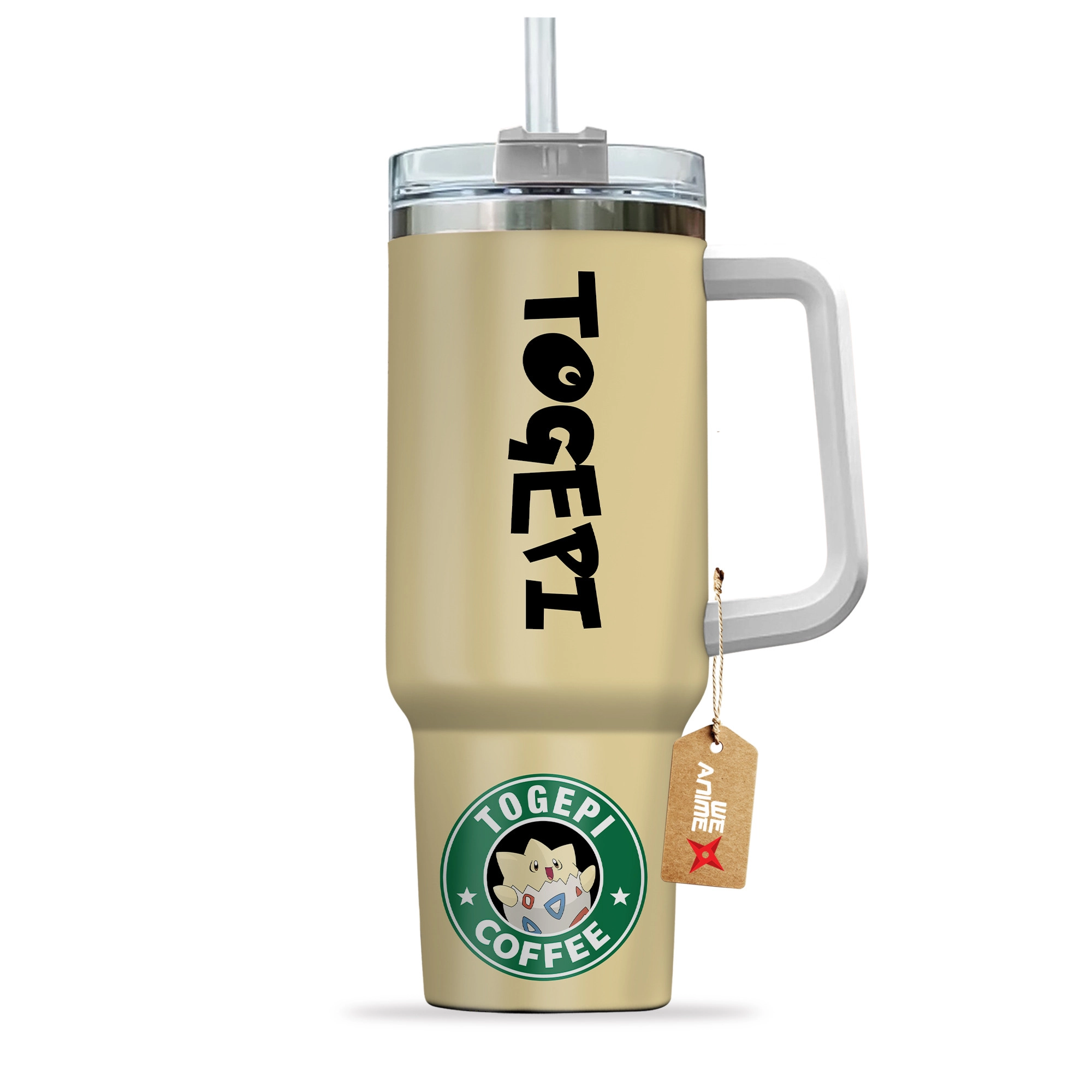 Togepi Coffee Pokemon Anime Custom 30oz or 40oz Quencher Stainless Steel Tumbler With Handle, Best Gift Idea NVA