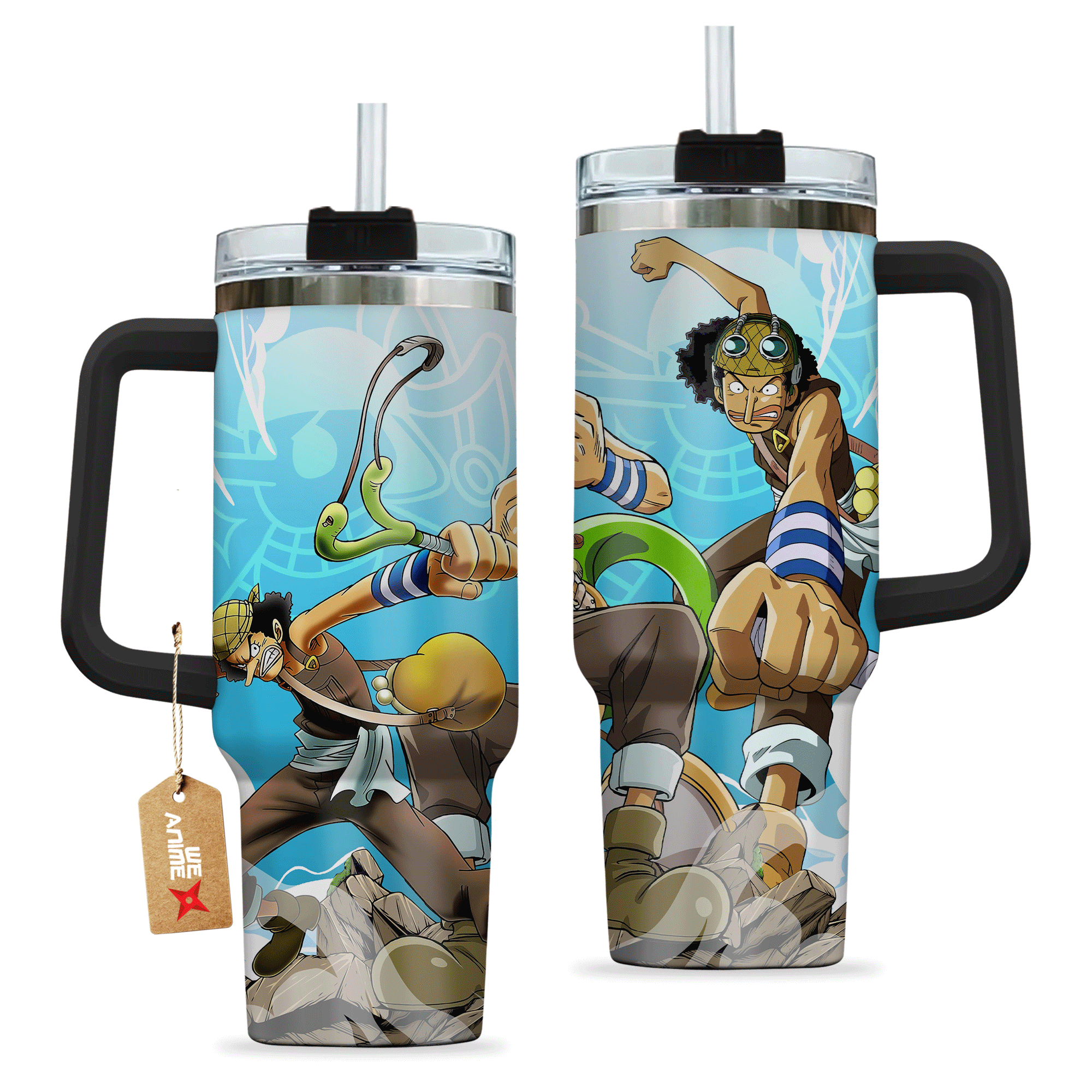 Usopp One Piece Anime Custom 30oz or 40oz Quencher Stainless Steel Tumbler With Handle, Best Gift Idea NVA, Best Gift Idea NVA