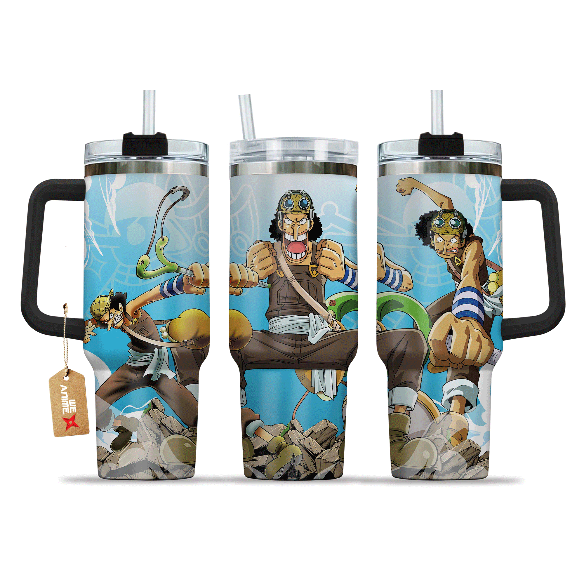 Usopp One Piece Anime Custom 30oz or 40oz Quencher Stainless Steel Tumbler With Handle, Best Gift Idea NVA, Best Gift Idea NVA