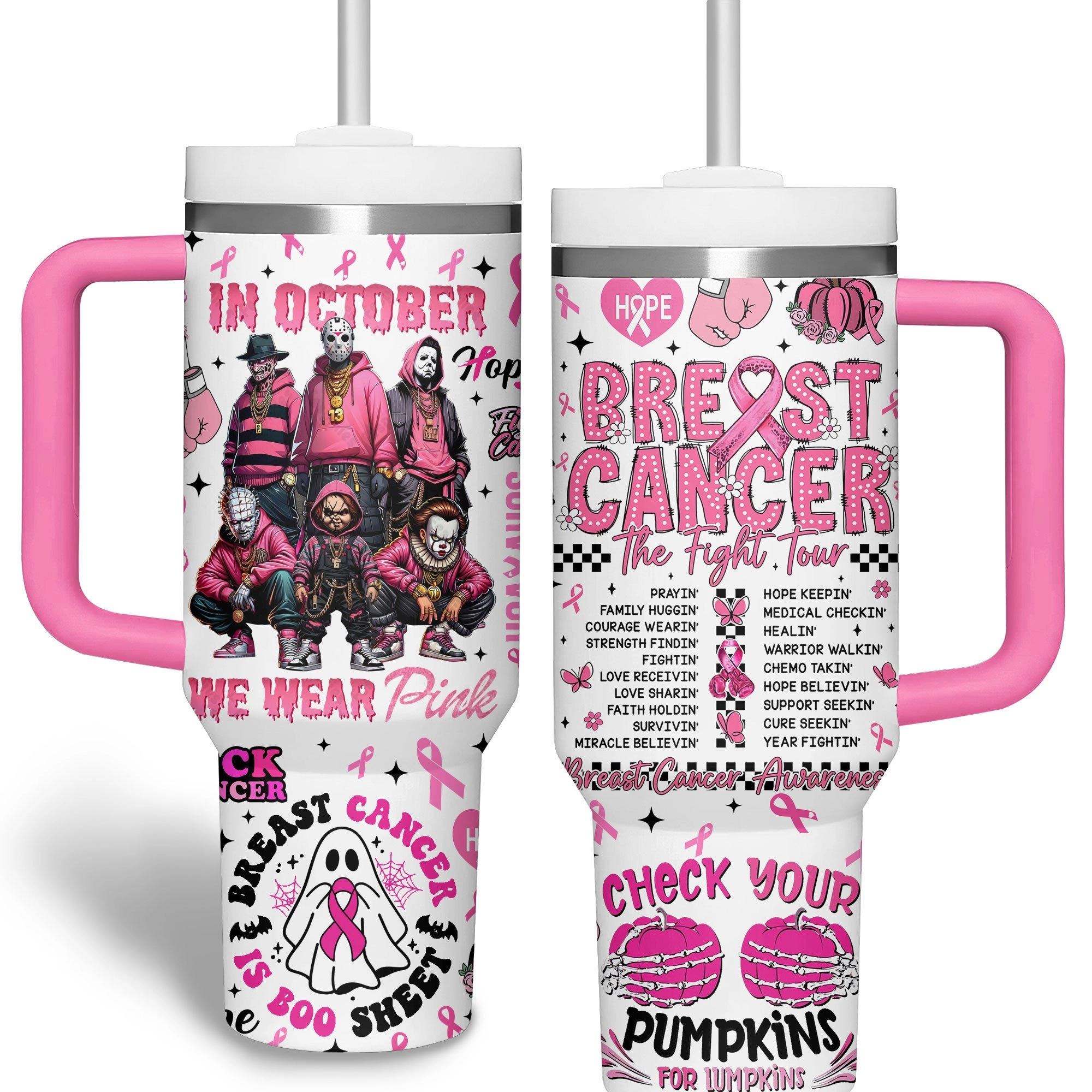 Breast Cancer Horror Movies Custom 40oz Stainless Steel Tumbler With Handle HG