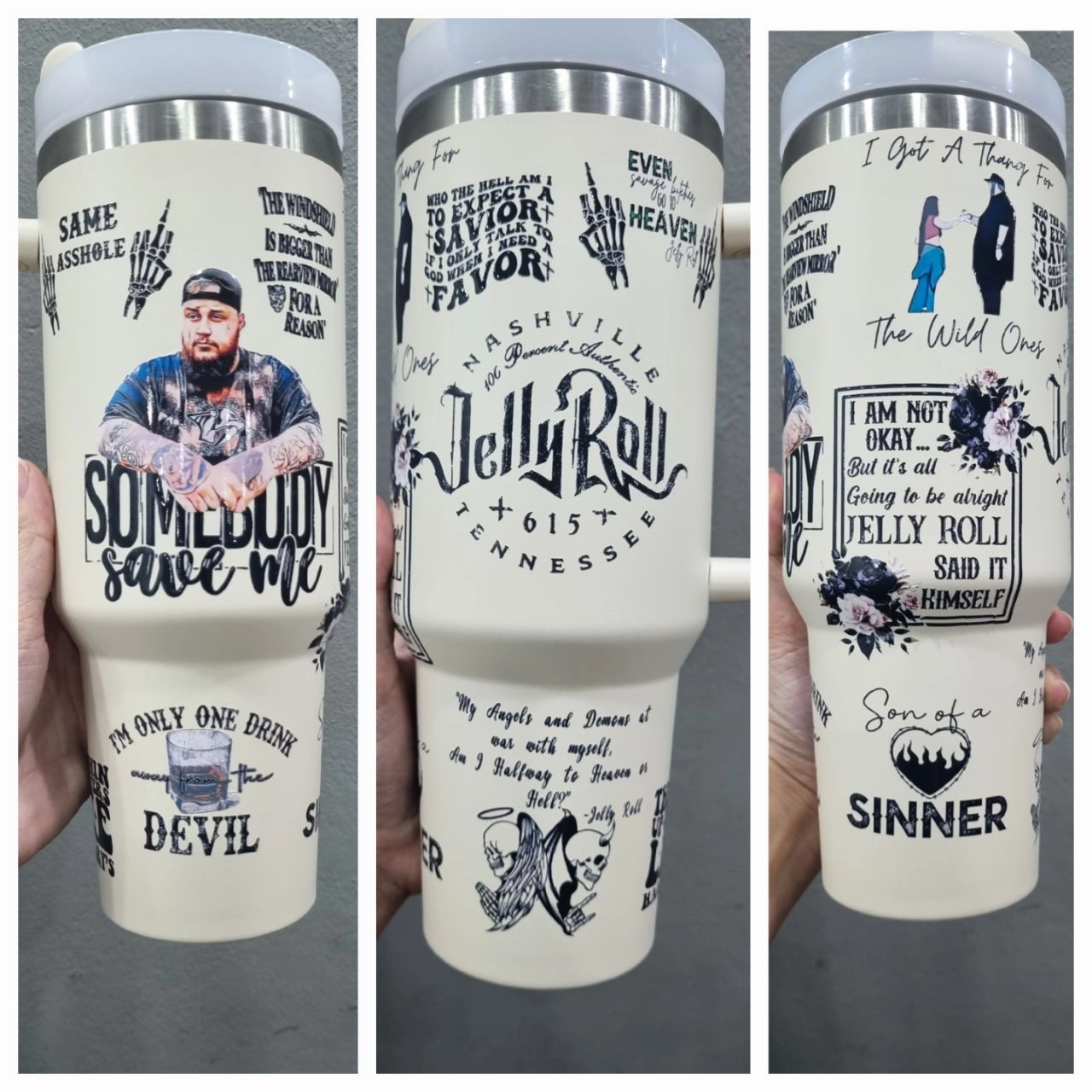 Jelly Roll The Beautifully Broken Tour 40oz 30oz or 40oz Stainless Steel Tumbler With Handle HG