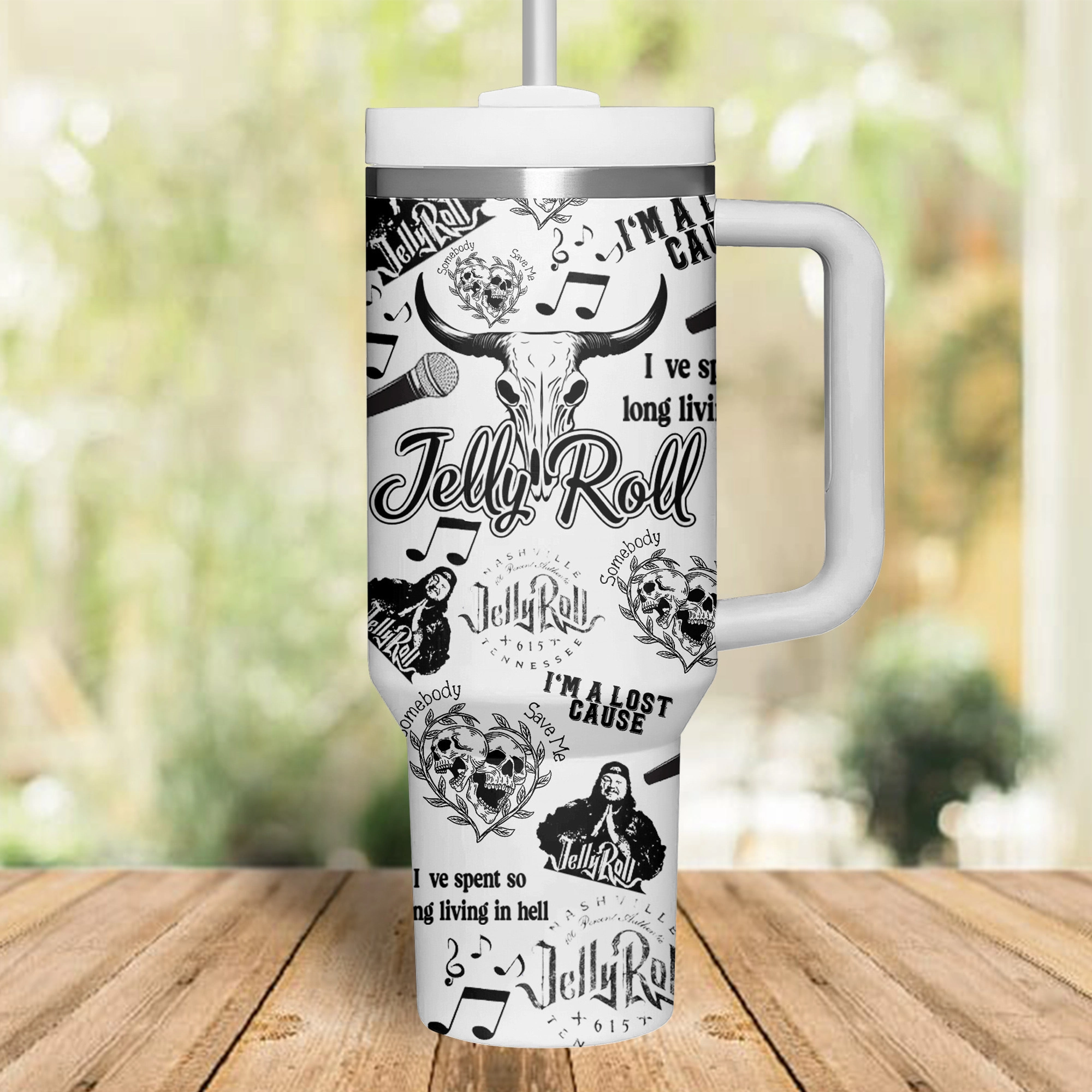 Jelly Roll Music Custom Stanley Quencher 30oz or 40oz Stainless Steel Tumbler With Handle HG