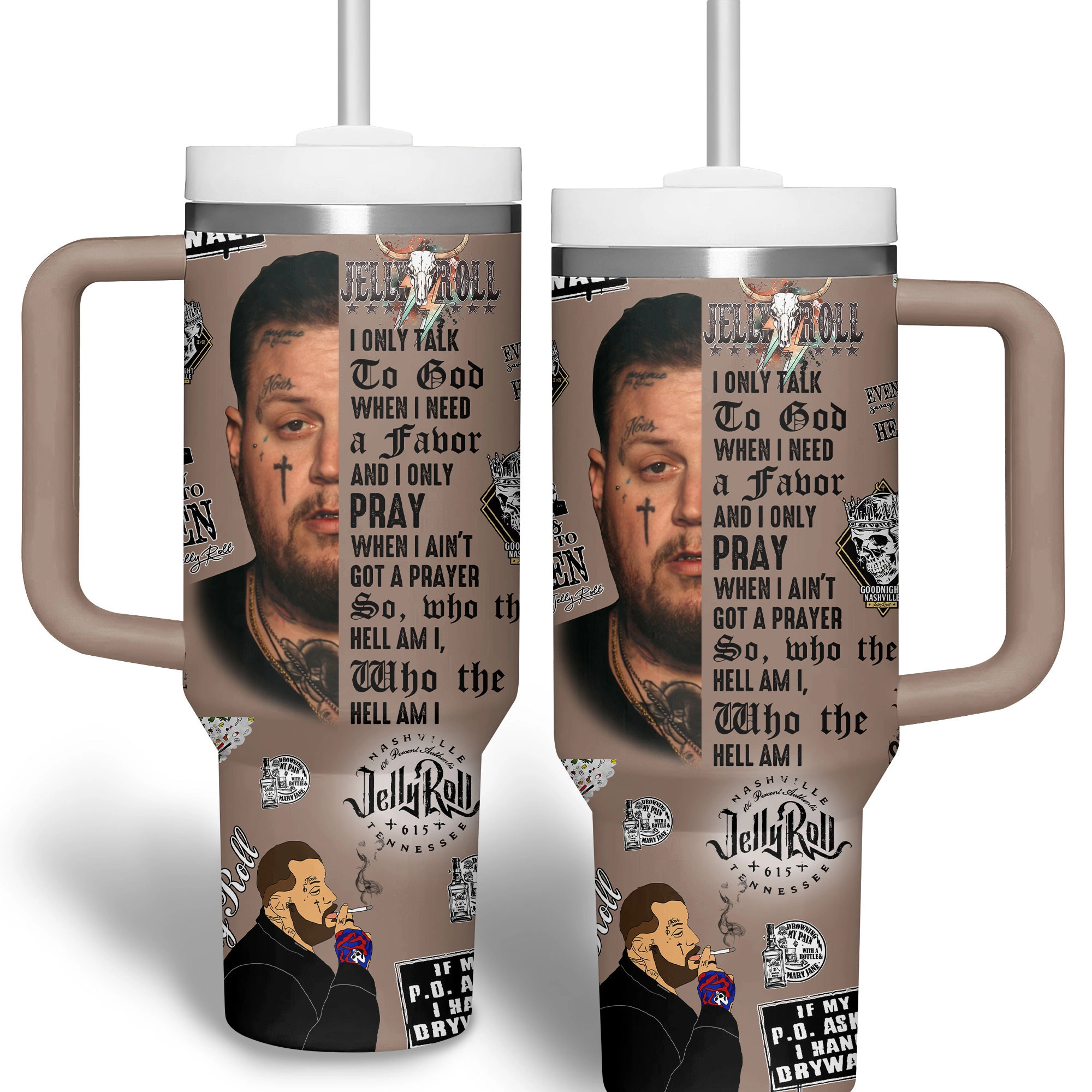 Jelly Roll Music Custom Stanley Quencher 30oz or 40oz Stainless Steel Tumbler With Handle HG