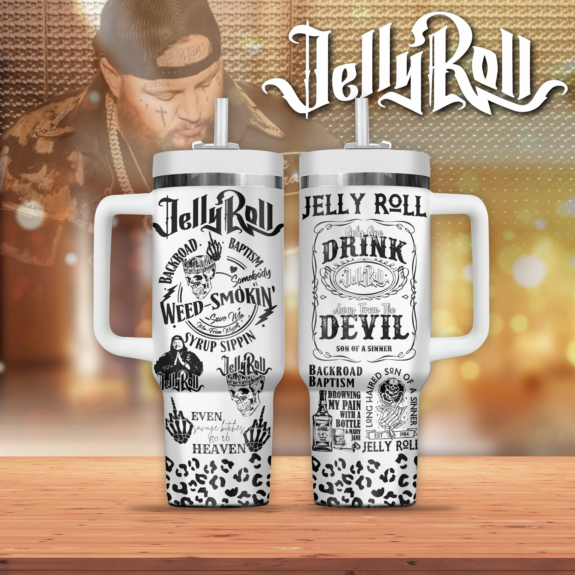 Jelly Roll Music Custom Stanley Quencher 30oz or 40oz Stainless Steel Tumbler With Handle HG