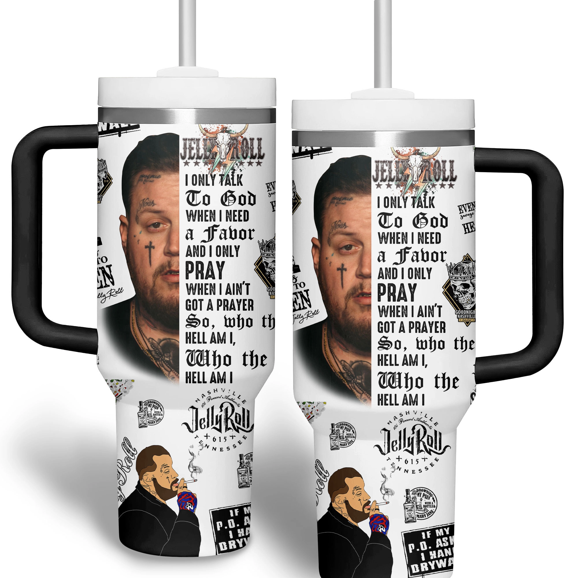 Jelly Roll Music Custom Stanley Quencher 30oz or 40oz Stainless Steel Tumbler With Handle HG