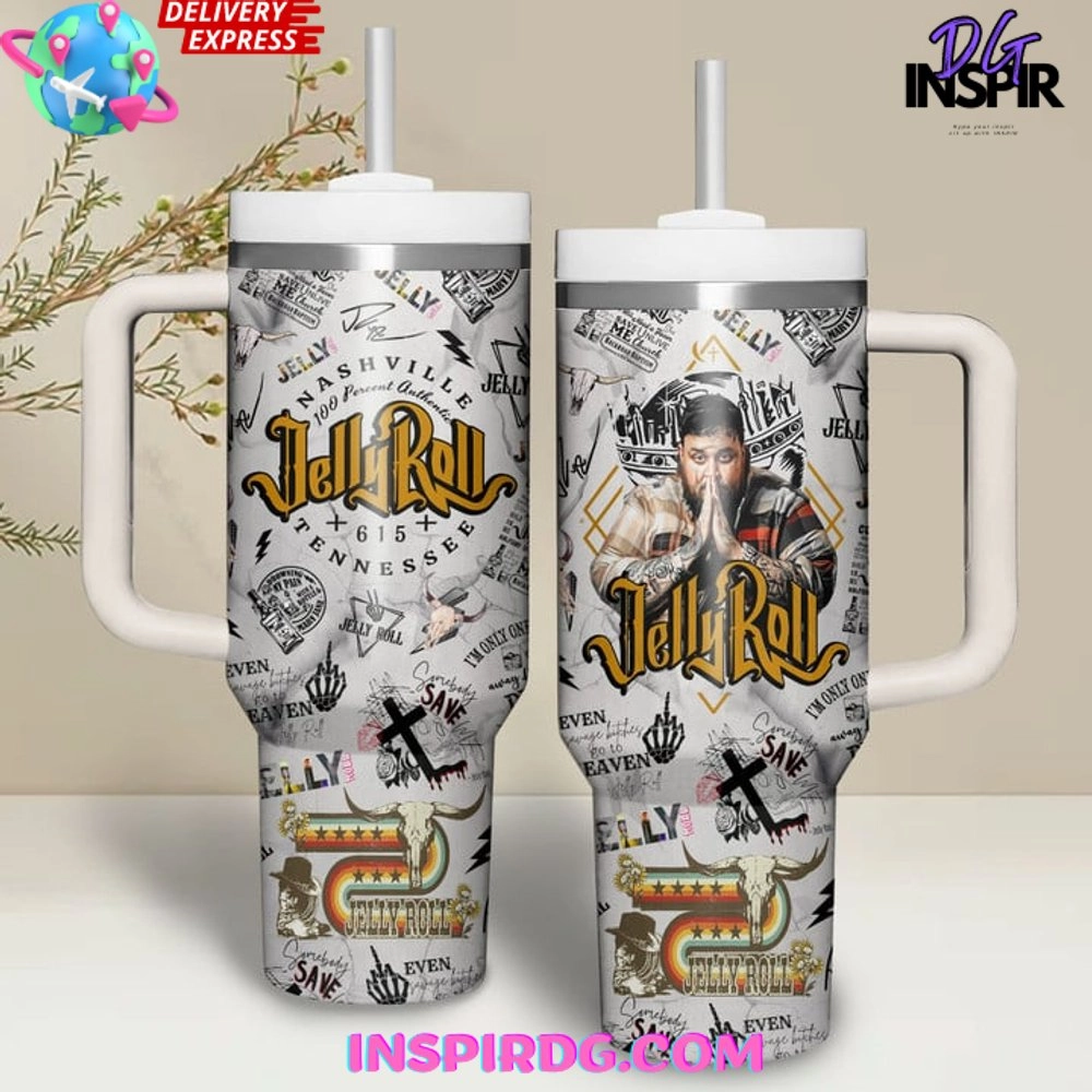 Jelly Roll Music Custom Stanley Quencher 30oz or 40oz Stainless Steel Tumbler With Handle HG