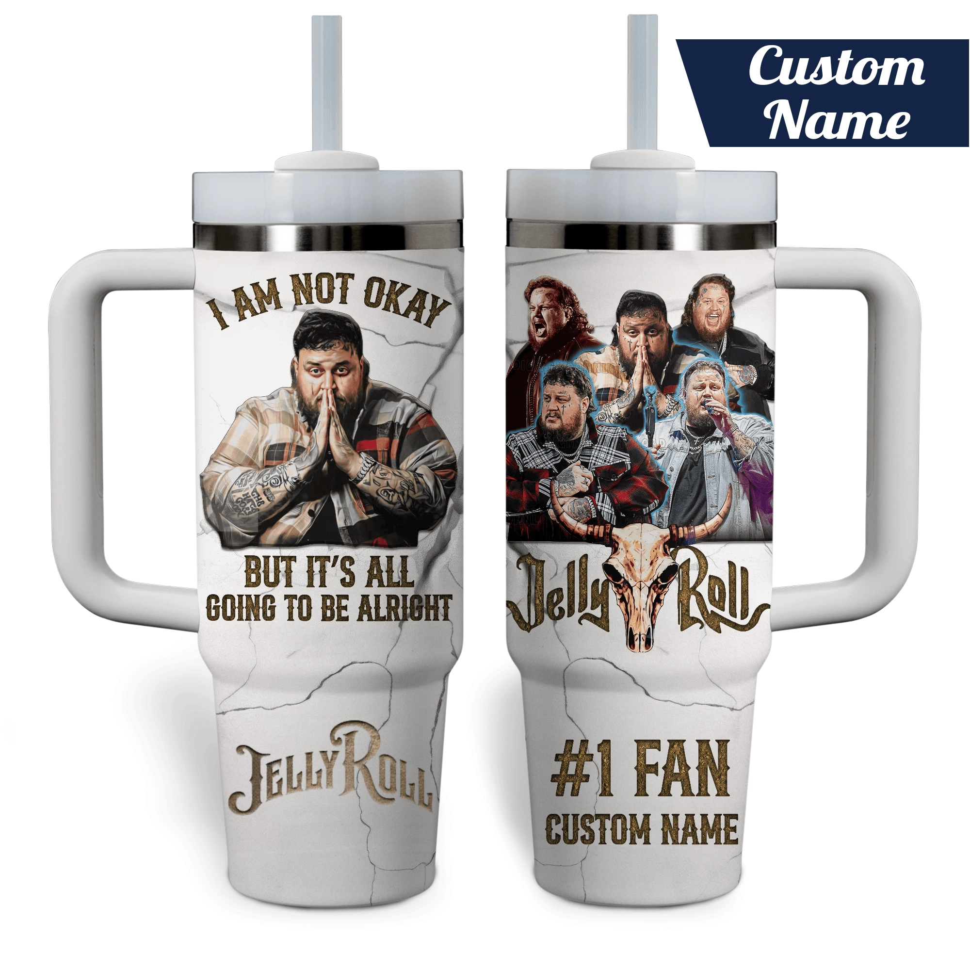 Jelly Roll Music Custom Stanley Quencher 30oz or 40oz Stainless Steel Tumbler With Handle HG