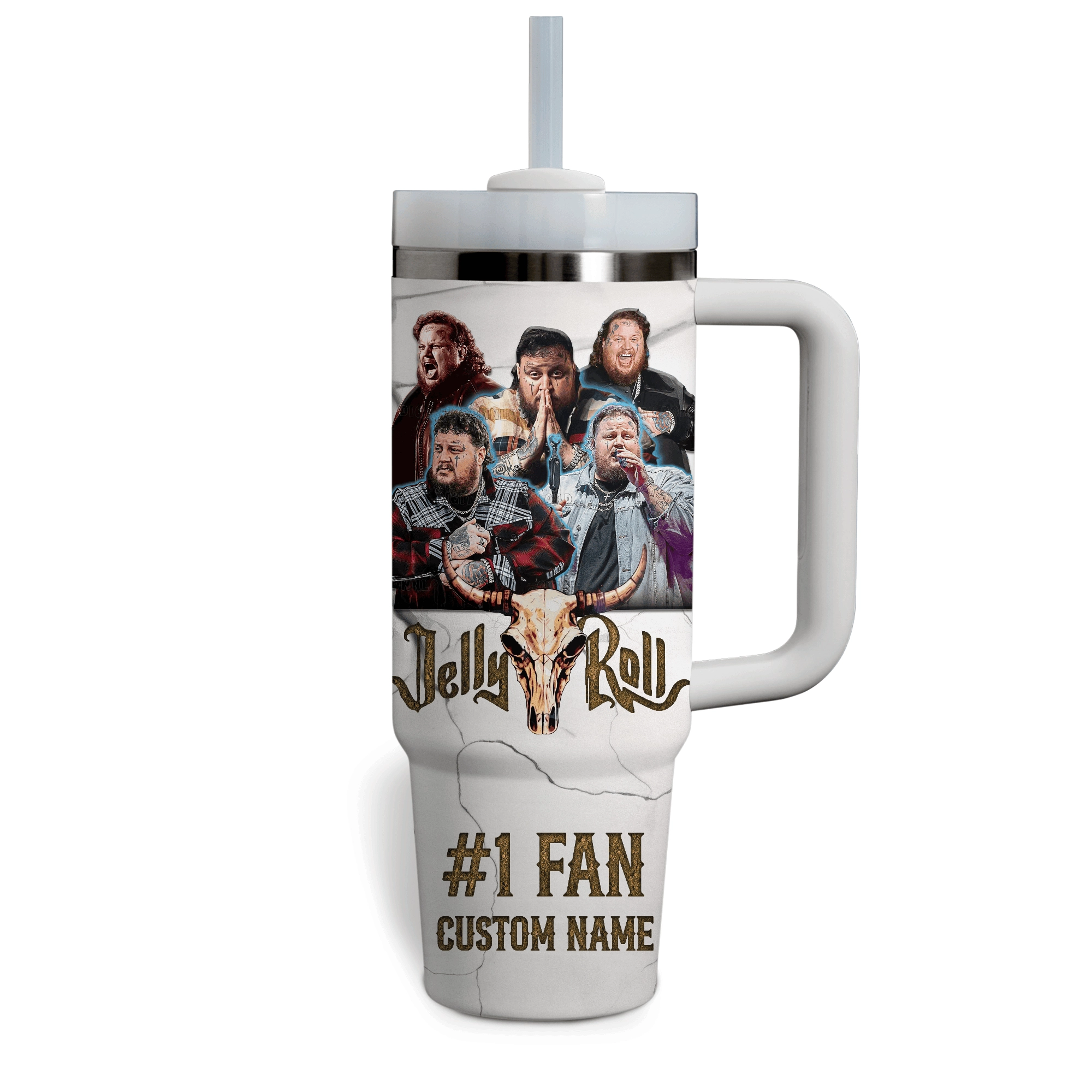 Jelly Roll Music Custom Stanley Quencher 30oz or 40oz Stainless Steel Tumbler With Handle HG
