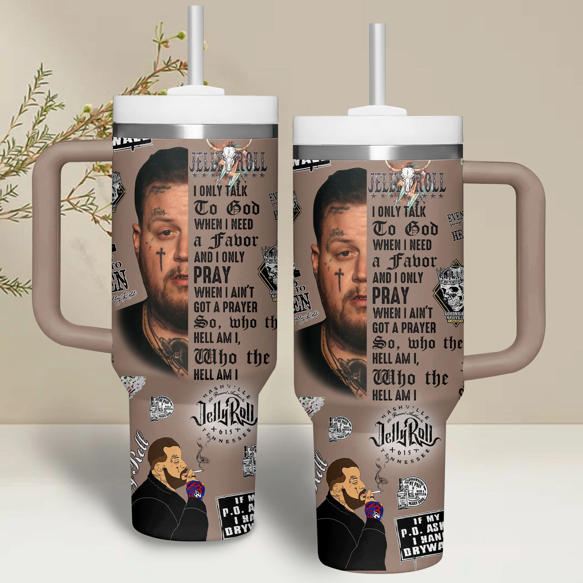 Jelly Roll Music Custom Stanley Quencher 30oz or 40oz Stainless Steel Tumbler With Handle HG