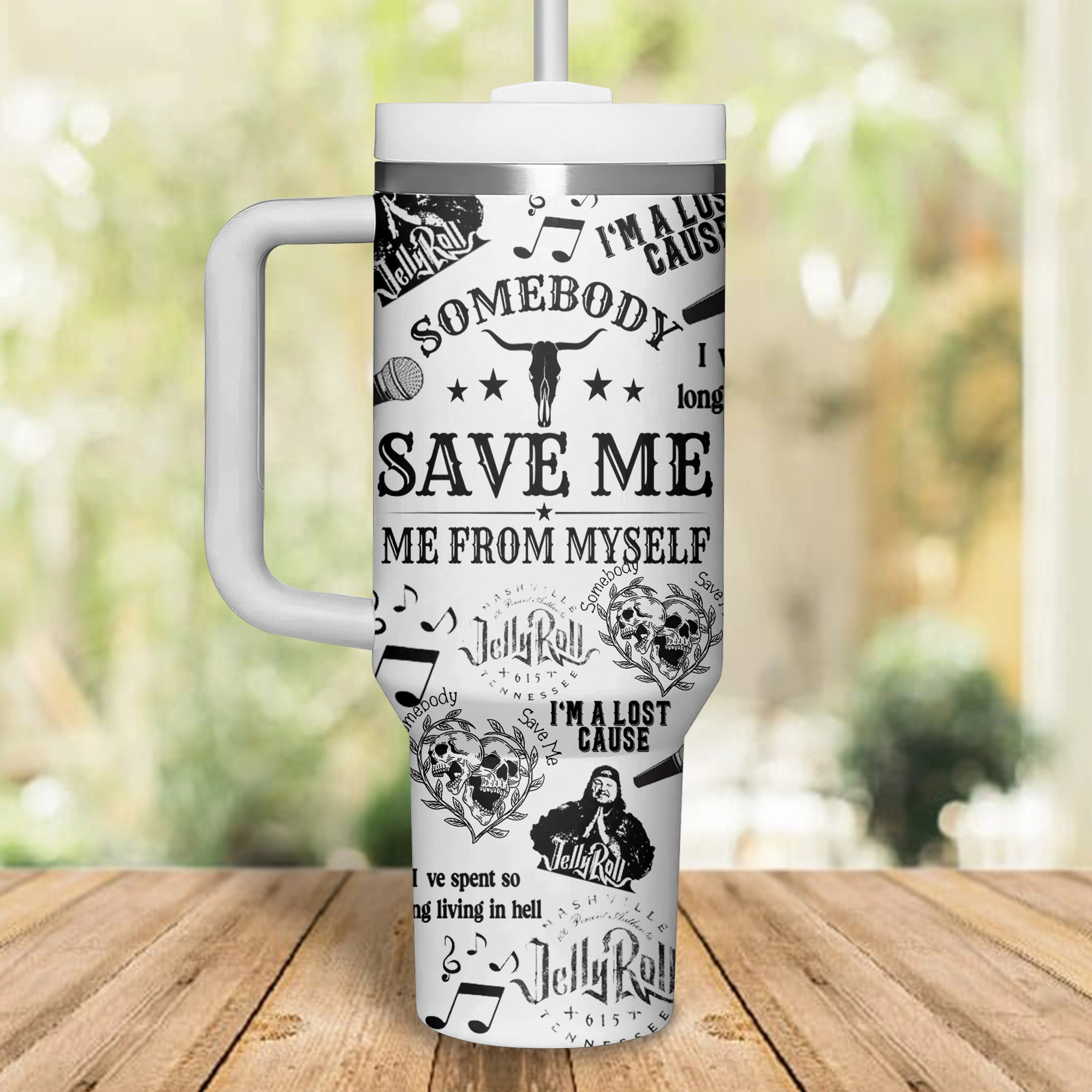 Jelly Roll Music Custom Stanley Quencher 30oz or 40oz Stainless Steel Tumbler With Handle HG