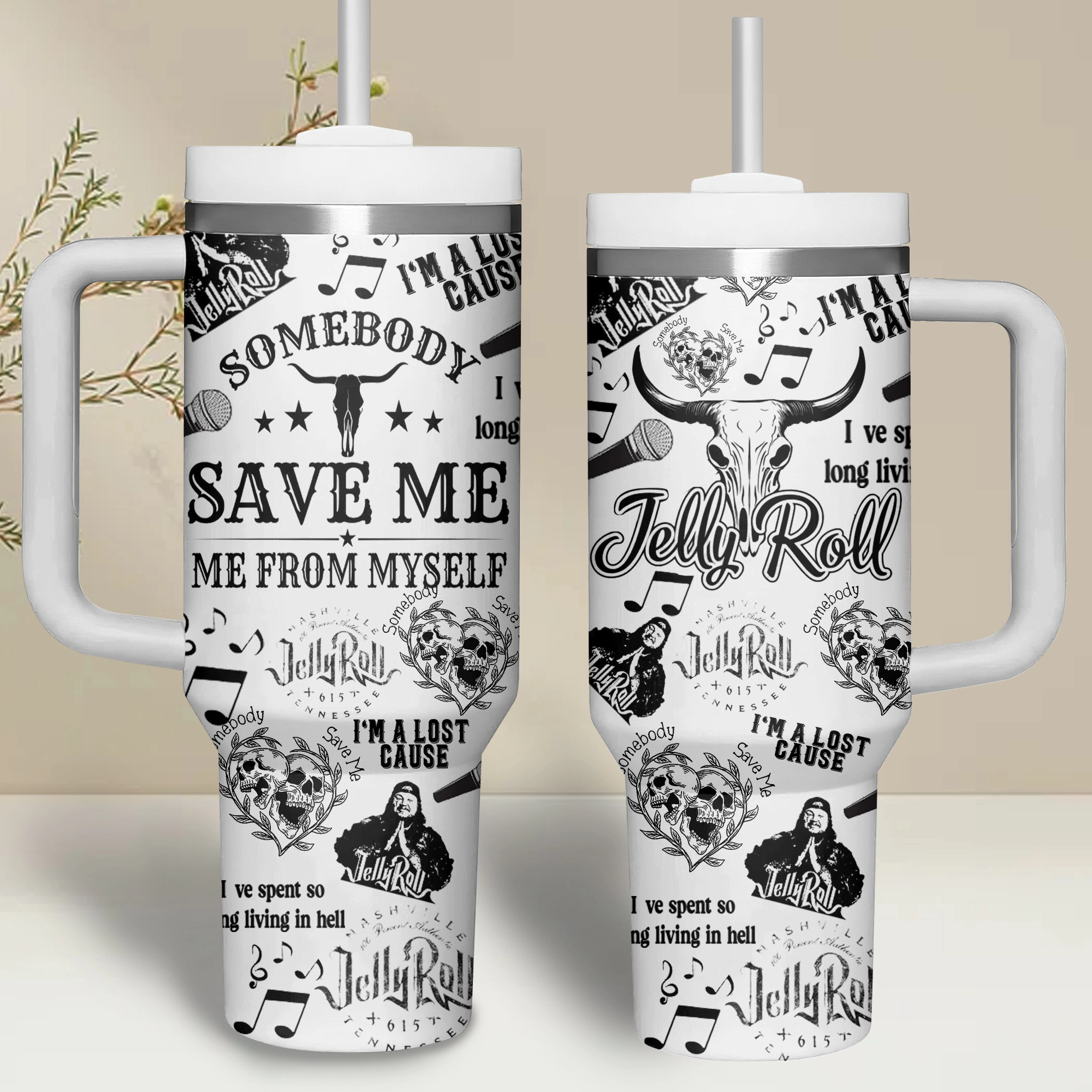 Jelly Roll Music Custom Stanley Quencher 30oz or 40oz Stainless Steel Tumbler With Handle HG