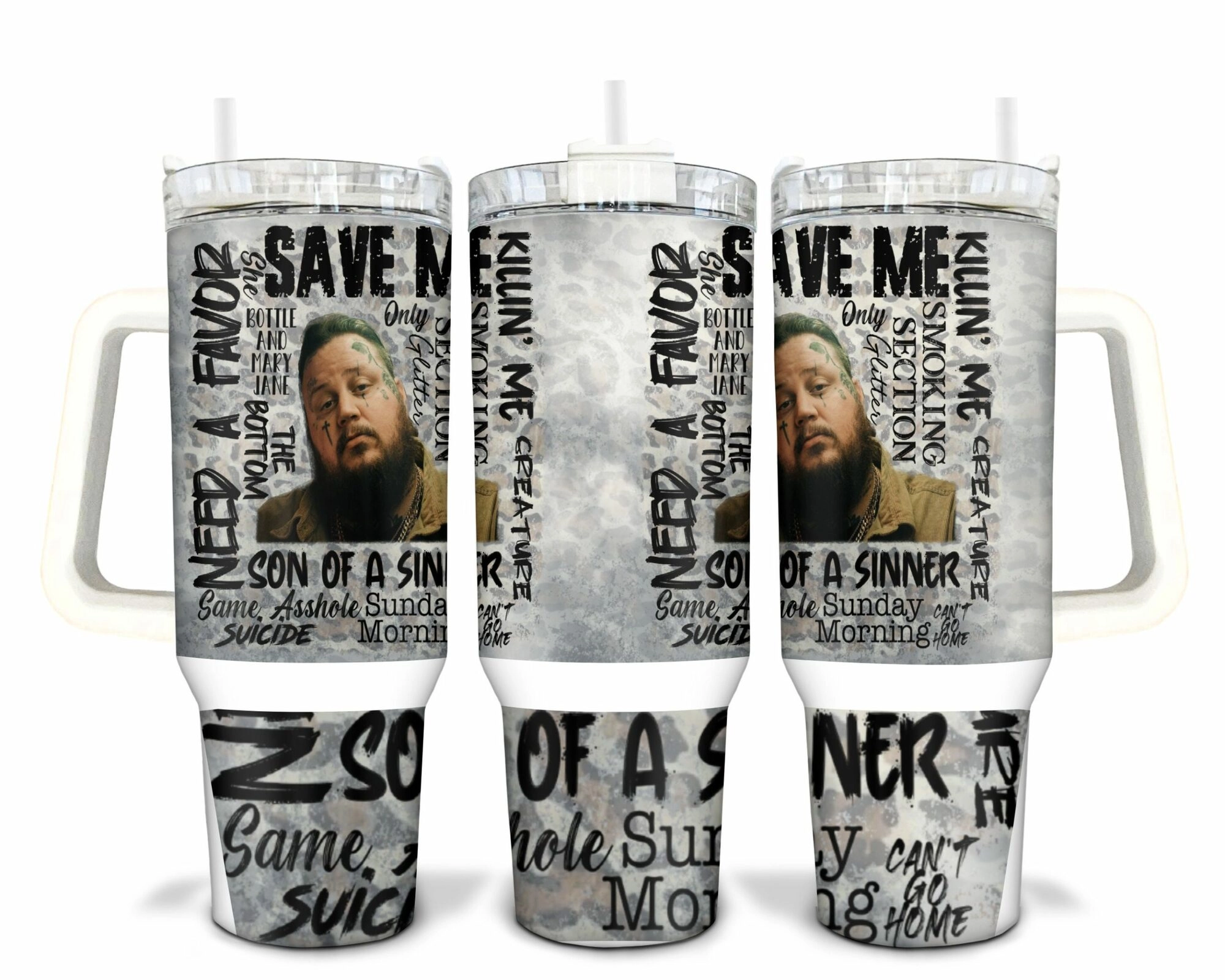 Jelly Roll Save Me Music Custom Stanley Quencher 30oz or 40oz Stainless Steel Tumbler With Handle HG
