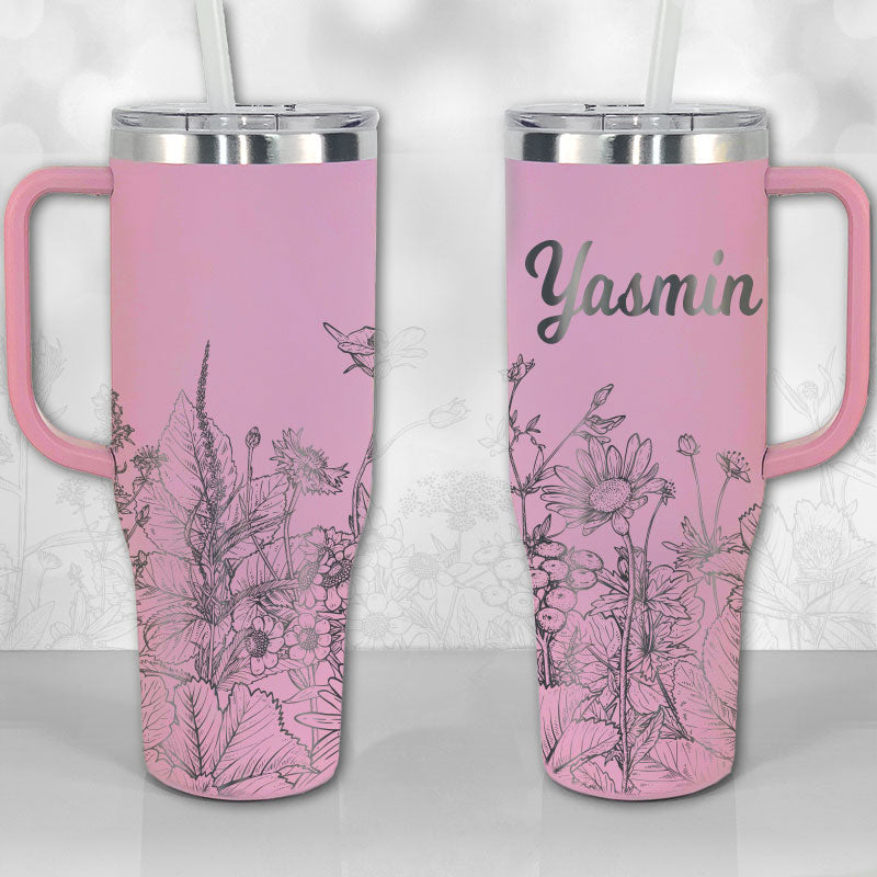 Wildflowers with Name or Monogram Personalized 30oz or 40oz Tumbler with Handle, Best Gifts NVA